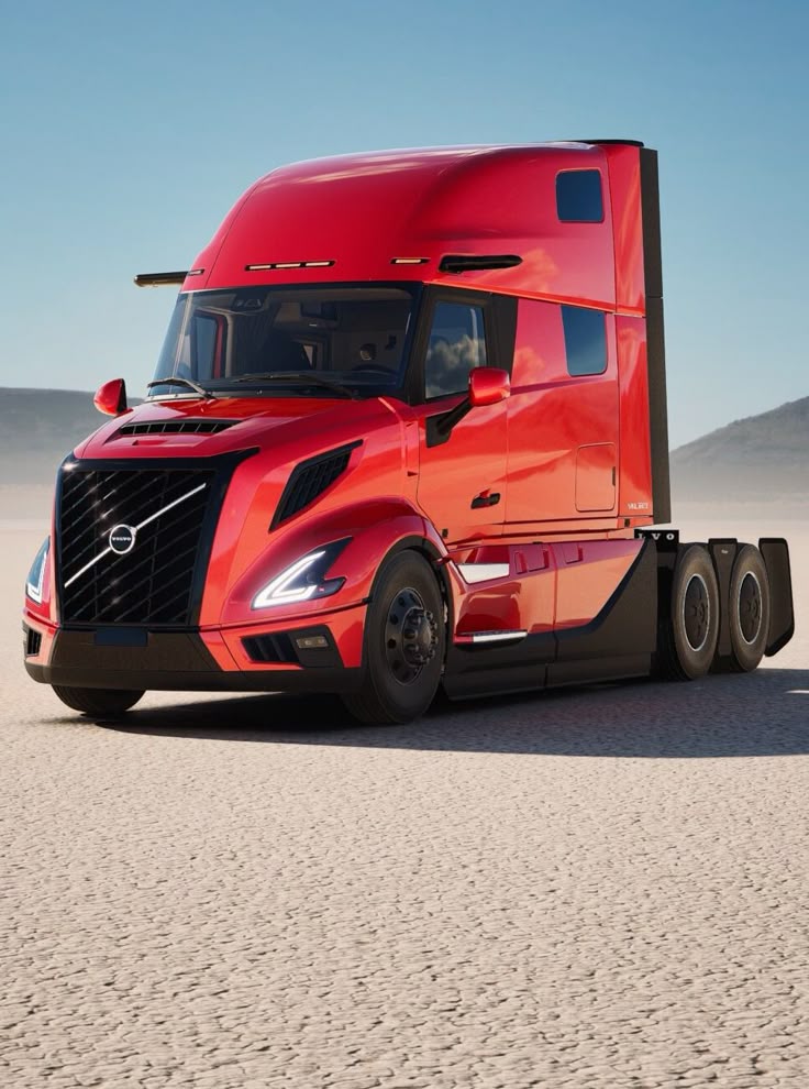 Freightliner semi-truck with hood open for engine service