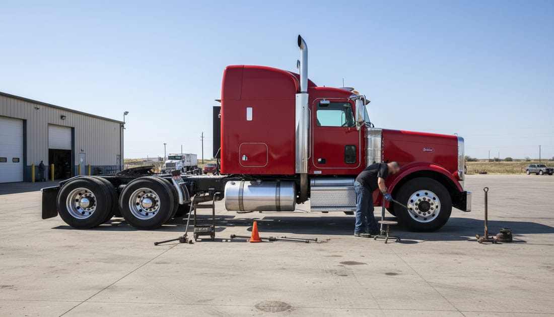 Peterbilt semi-truck in professional service facility