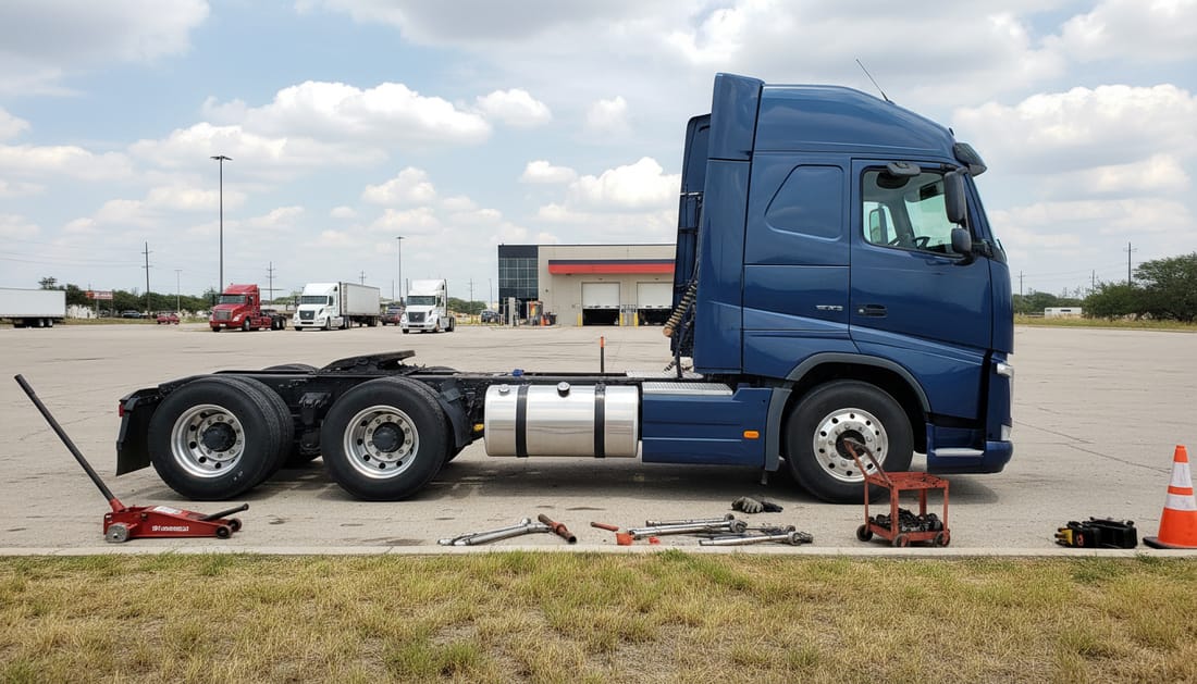 Volvo FH Class 8 semi-truck parked in commercial service area