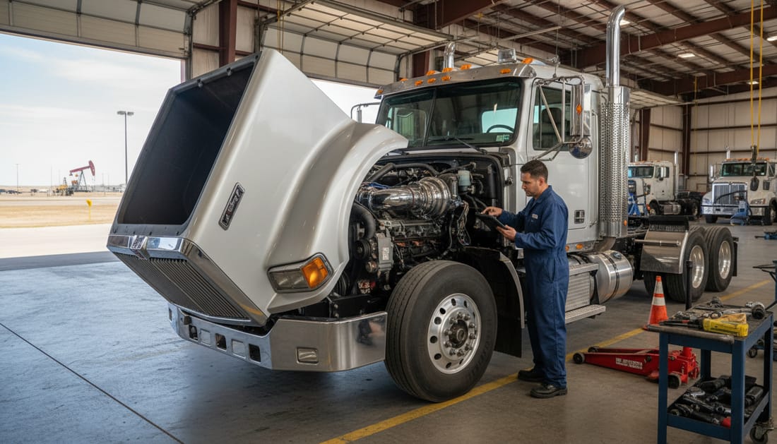 Western Star truck with hood open displaying diesel engine