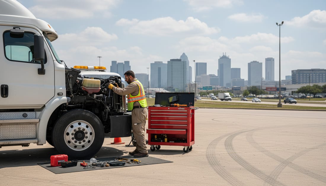 Truck repair service in commercial Garland area east of Dallas