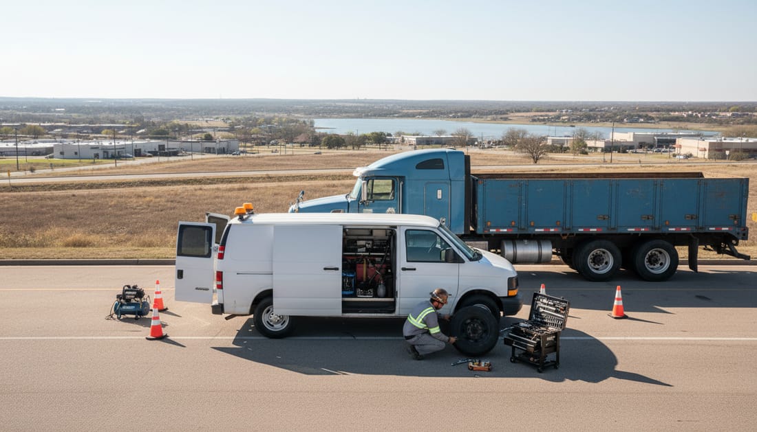 Mobile technician responding to truck repair in Lewisville area